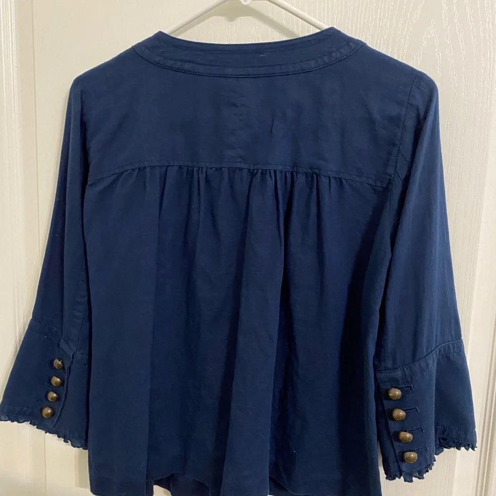 J. Crew Linen Blend Women's 6 Navy Lightweight Jacket Coverup 3/4 Sleeve Ruffle